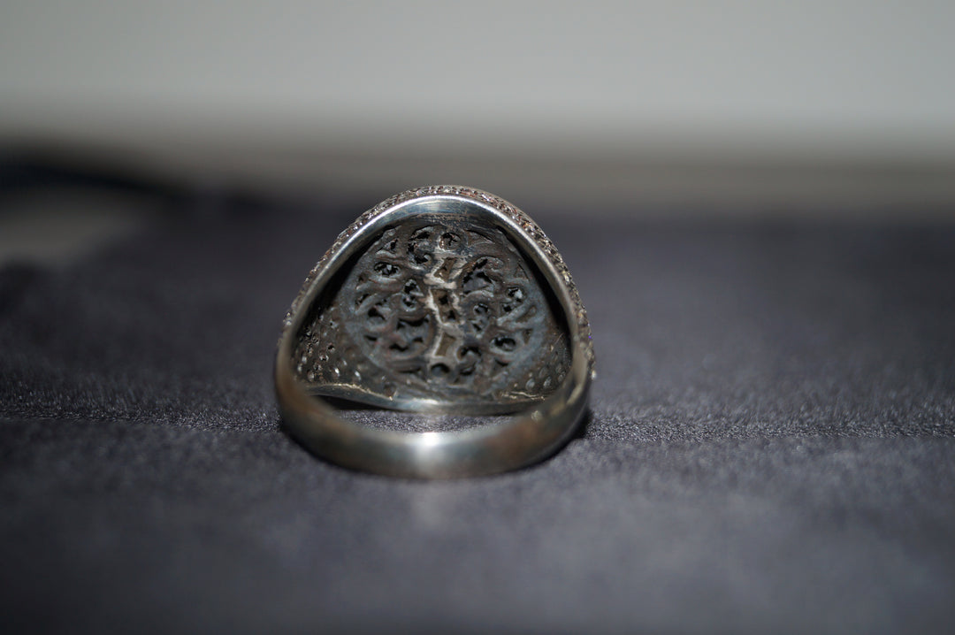 Lyxig Silverring "Noir Crown" – 13,38g med Svarta och Vita Stenar - Storlek 11