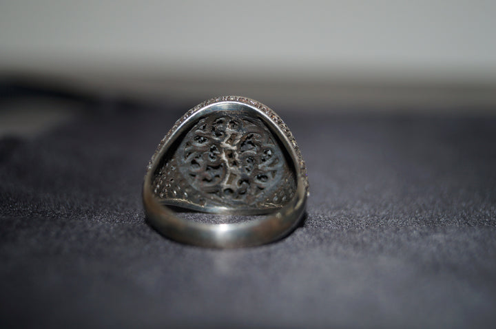 Lyxig Silverring "Noir Crown" – 13,38g med Svarta och Vita Stenar - Storlek 11