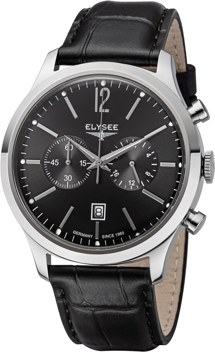 elysee black leather 18015 heritage 2 staiinless steel quartz