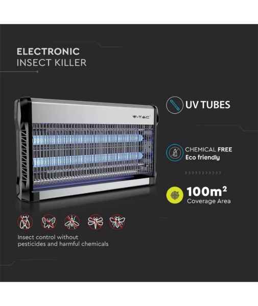 V-Tac insektslampa 2x15W, inomhus, UV-ljus, täcker 100m2